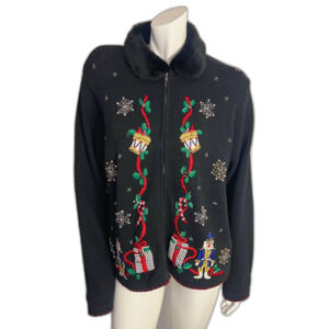 Vintage Christmas Sweater Beaded Embroidered Nutcracker Ugly Sweater Size XL